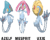 Azelf, Uxie, and Mesprit
